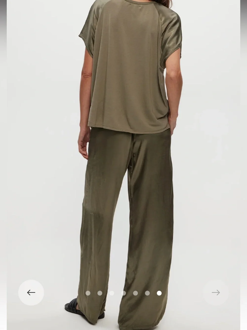 Michael Stars Olive Green Wide-Leg Satin-Trim Pants - Picture 2 of 5